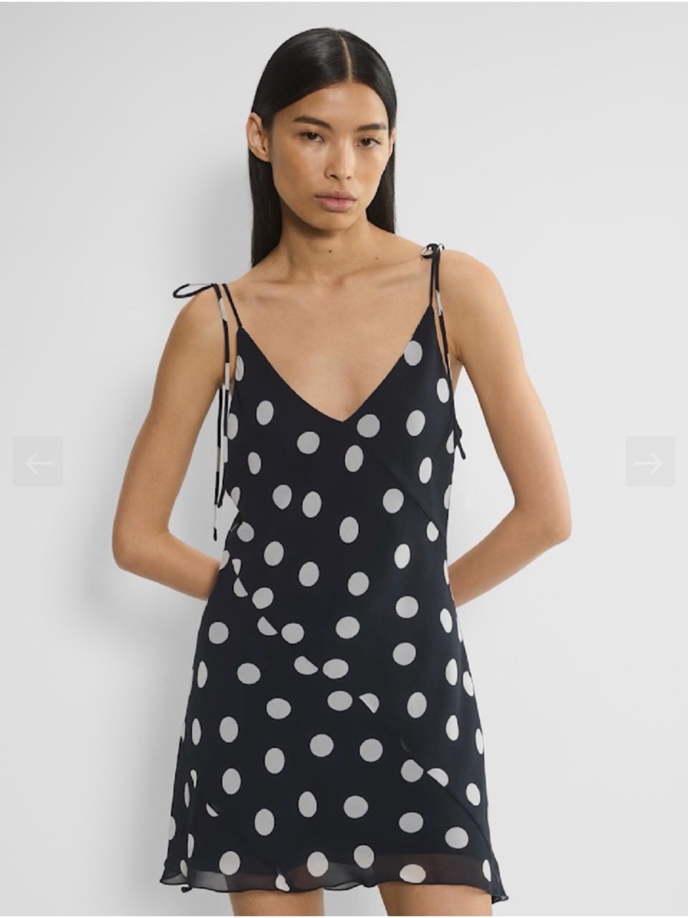 Aritzia Black Slip Mini Dress with White Polka Dots - Picture 2 of 6